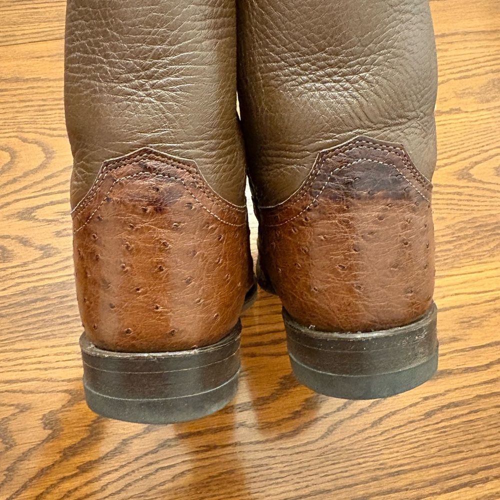Vintage Justin Men's Brown Ostrich Leather Western Boots - Picture 7 of 11